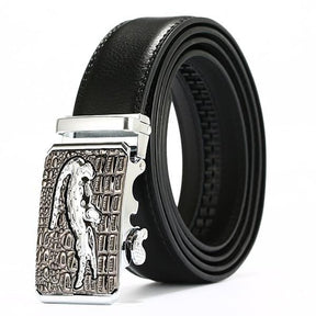 Cinturón de cuero para hombre con hebilla automática de cocodrilo