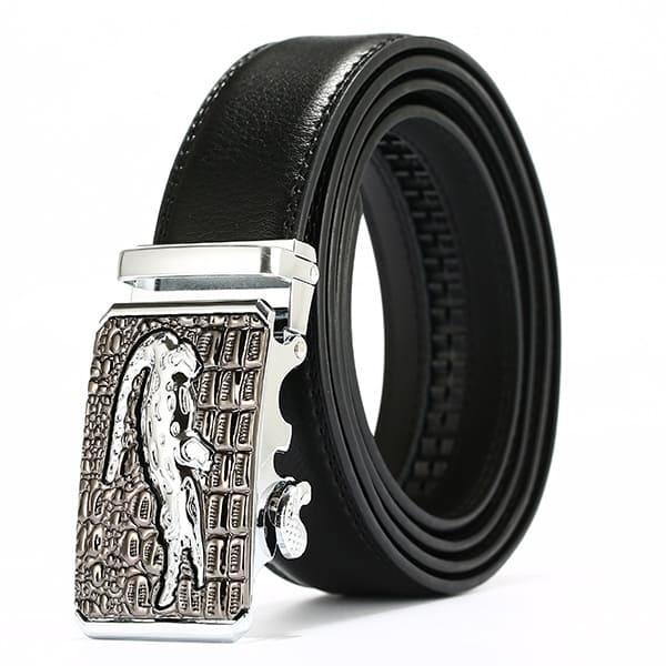 Cinturón de cuero para hombre con hebilla automática de cocodrilo