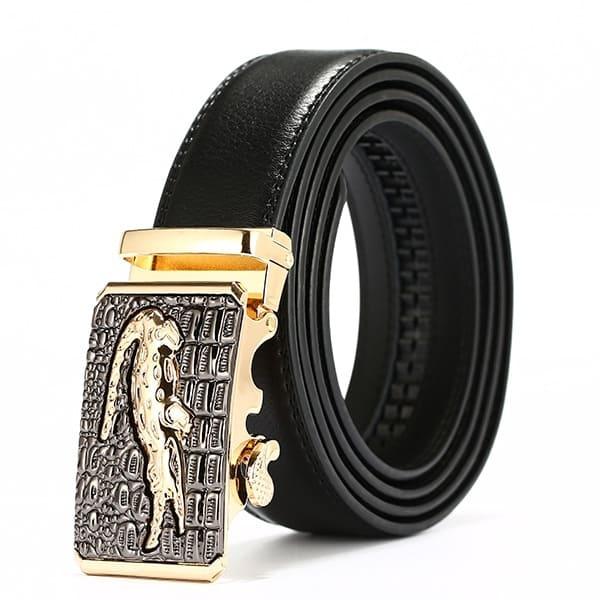 Cinturón de cuero para hombre con hebilla automática de cocodrilo