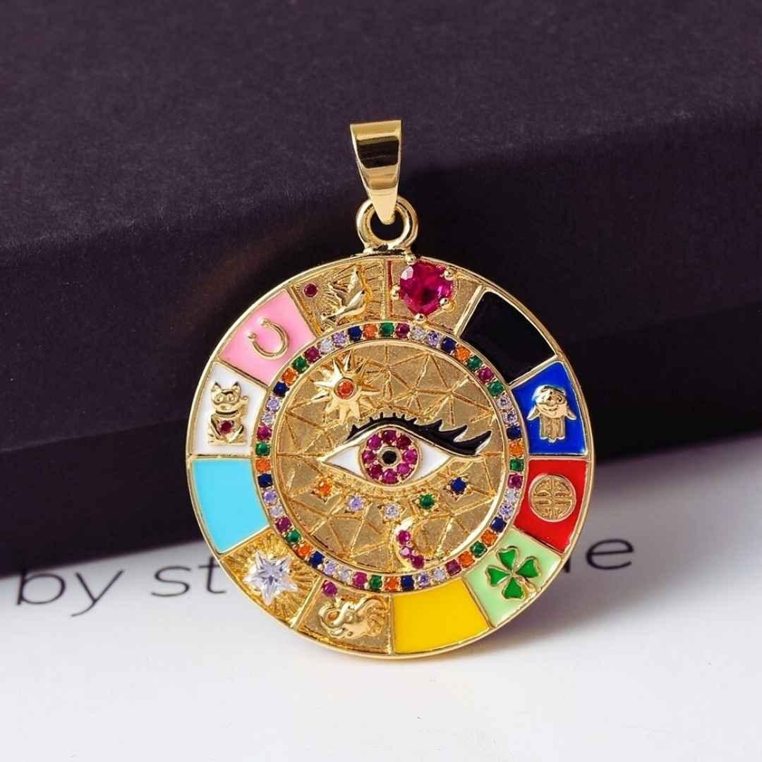 Collar con amuleto de la suerte - Chapado en oro de 18 quilates 