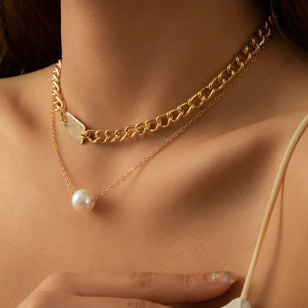 Colar de Pérola e Corrente Ouro 18K