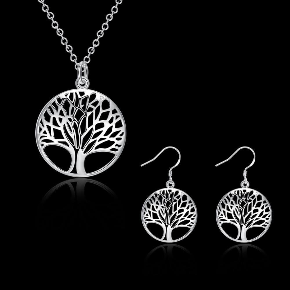 925 Silver Necklace and Earrings Set - Tree of Life