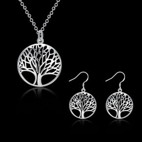 925 Silver Necklace and Earrings Set - Tree of Life