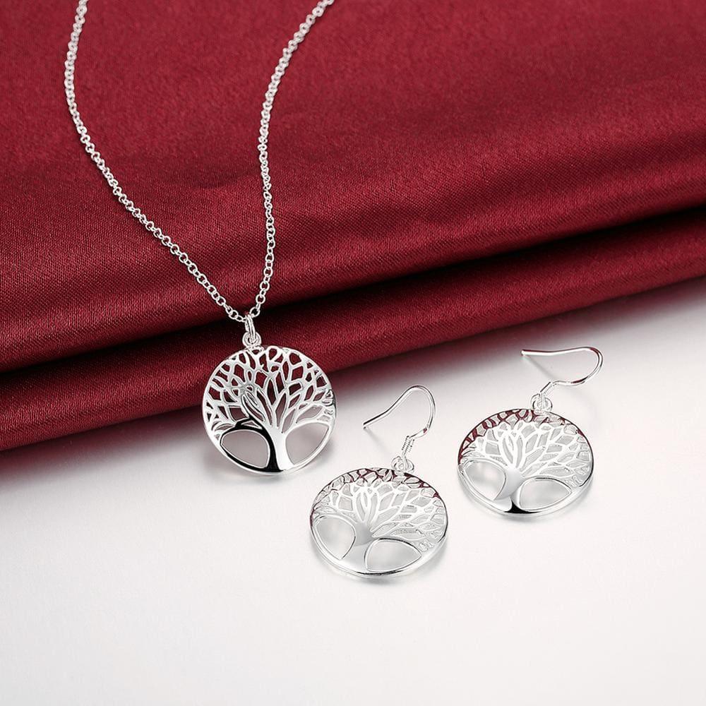 925 Silver Necklace and Earrings Set - Tree of Life