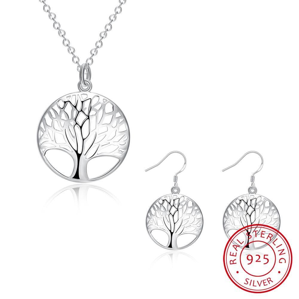 925 Silver Necklace and Earrings Set - Tree of Life