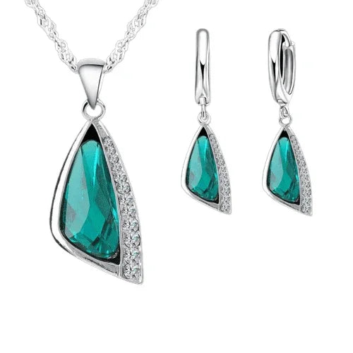 Conjunto de Prata 925 - Brincos e Colar Zircônia