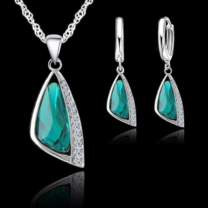 Conjunto de Prata 925 - Brincos e Colar Zircônia