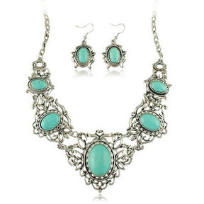 Conjunto de Joias Colar e Brincos - Turquesa Tibetana