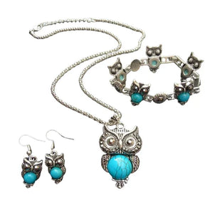 Conjunto de collar, pulsera y pendientes - Búho