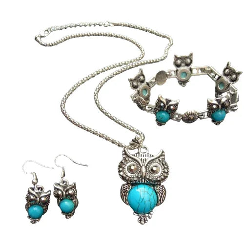 Conjunto de collar, pulsera y pendientes - Búho