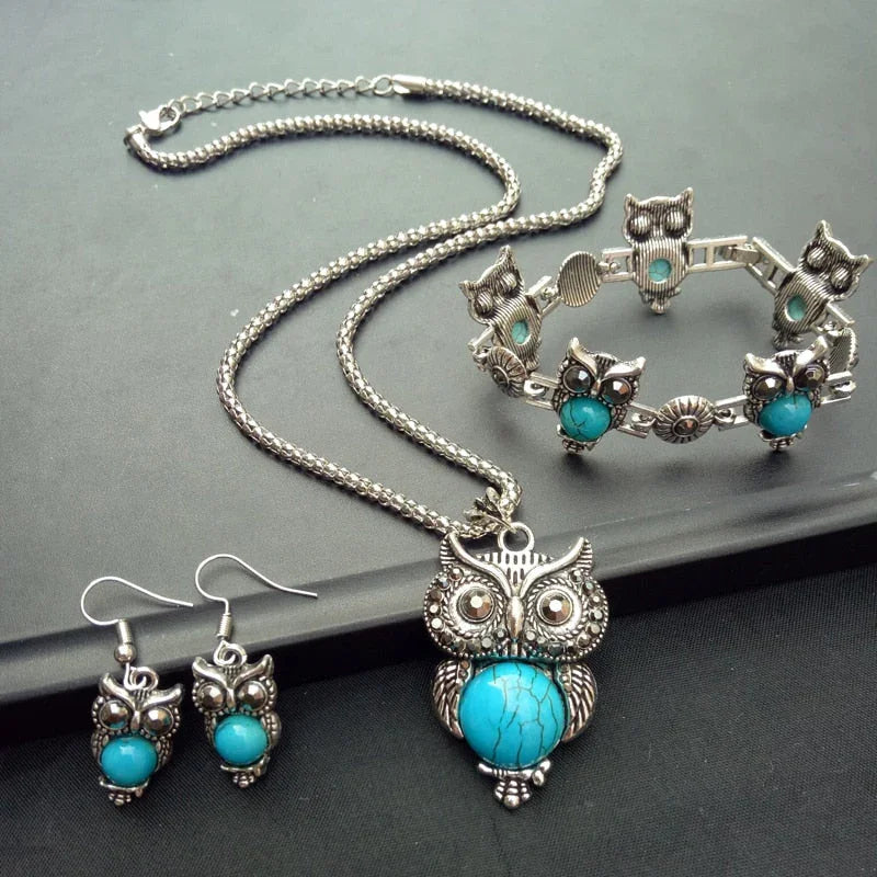 Conjunto de collar, pulsera y pendientes - Búho