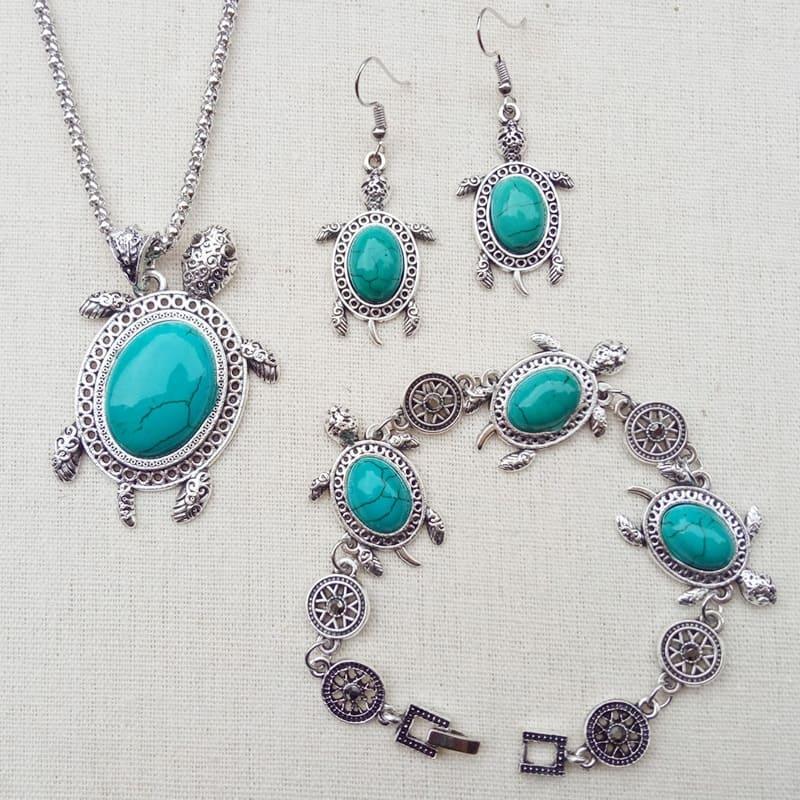 Conjunto Joias Tartaruga - Colar, Pulseira e Brincos