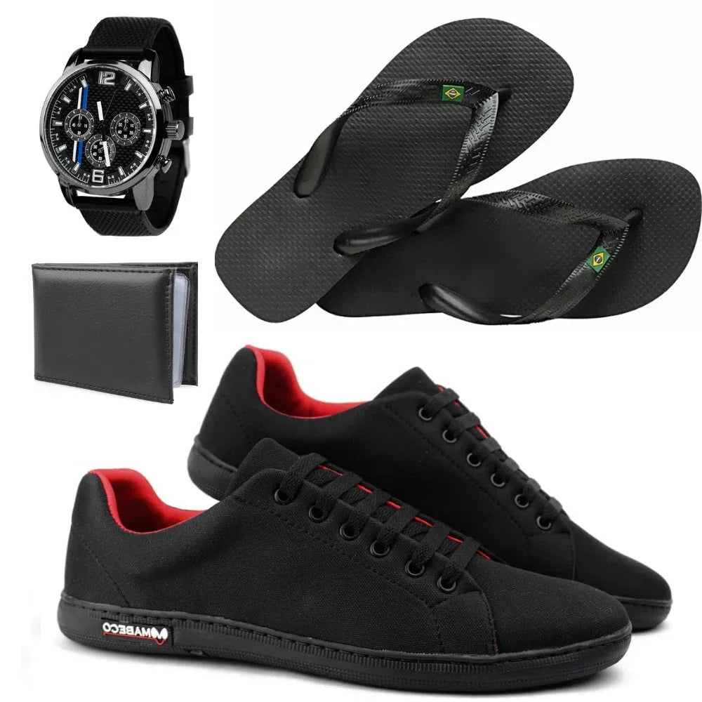 Kit 4 em 1 Sapatênis Vegas + Chinelo + Carteira e Relógio - Frete Grátis + Envio Imediato + Brinde
