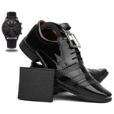 Sapato Masculino Verniz Social + Cinto + Carteira + Relógio Ponteiro