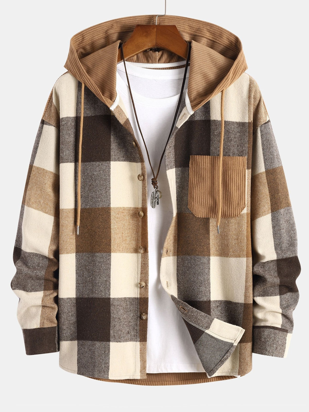 Relax™ | Men’s Flannel Plaid Corduroy Hooded Shirt