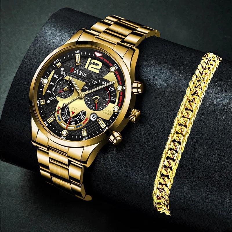 Kit Relógio Elegante + Pulseira – Versátil, leve e muito estiloso