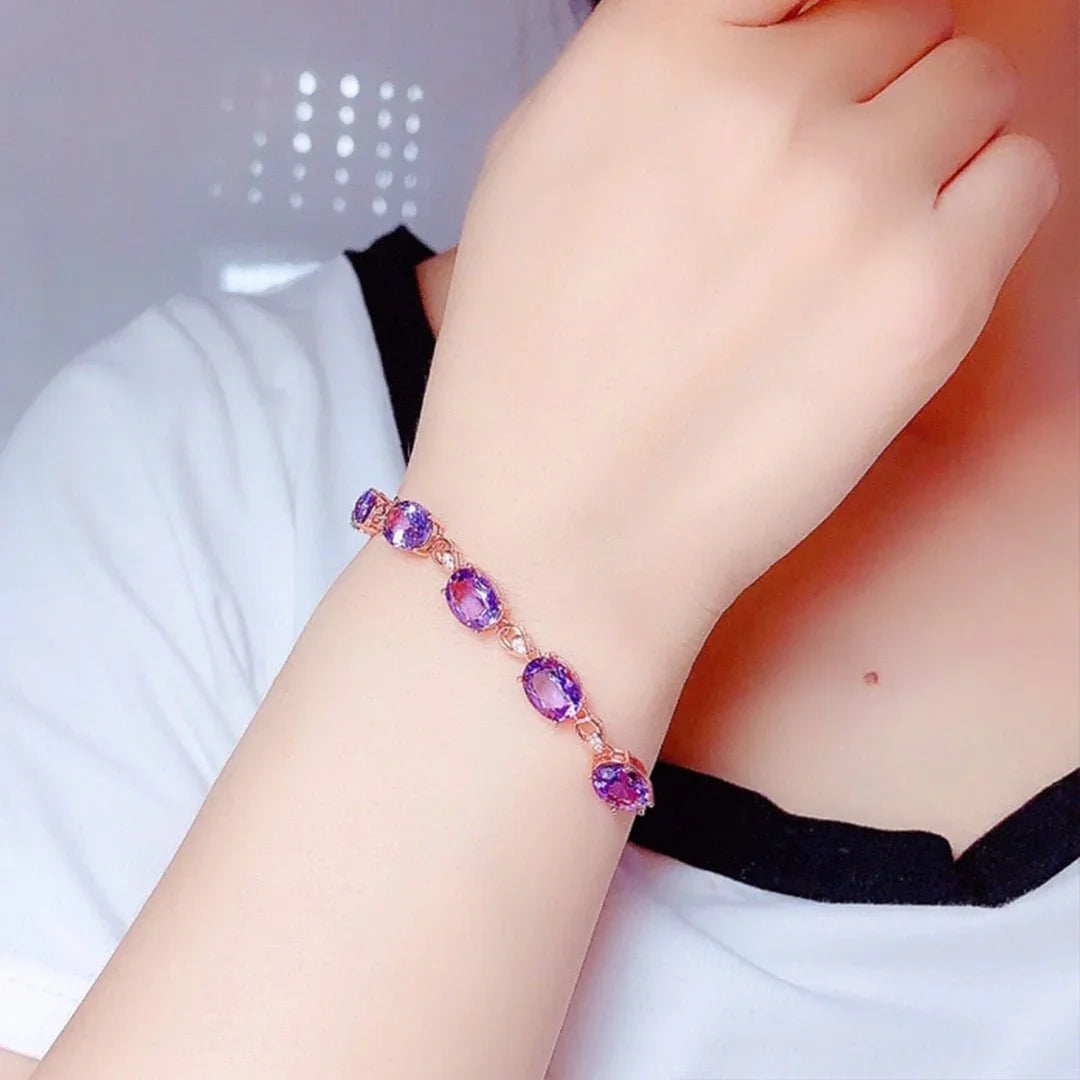 Pulsera de Amatista Rosa bañada en Plata 925
