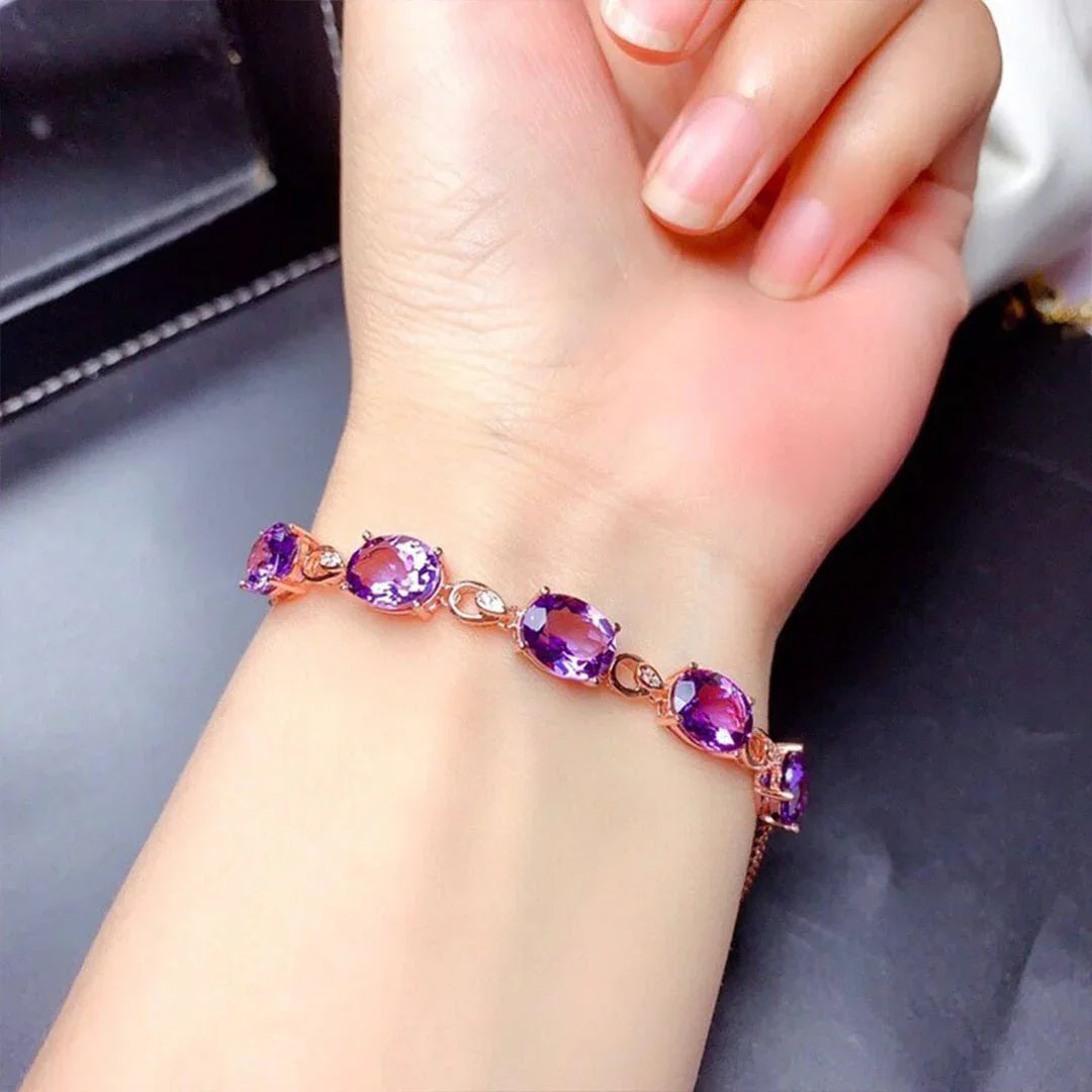 Pulsera de Amatista Rosa bañada en Plata 925