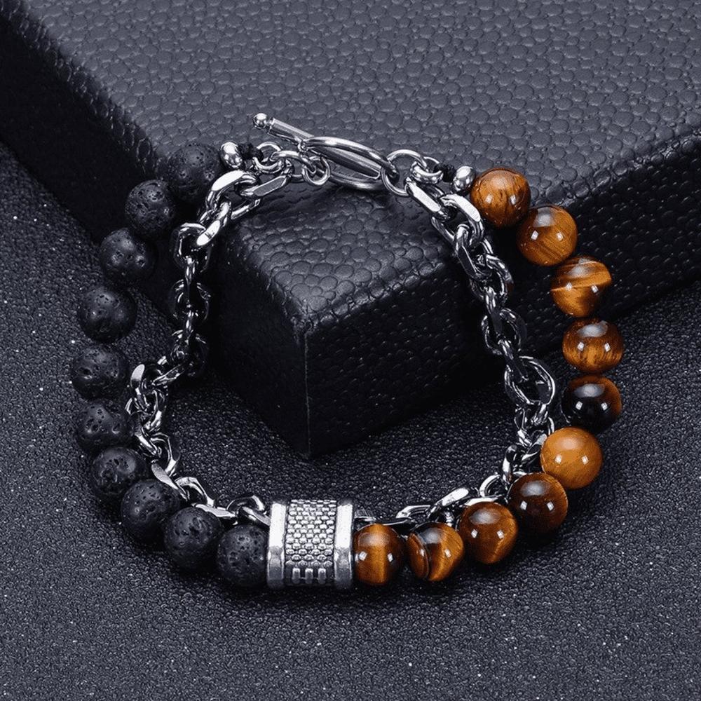 Pulsera Doble con Piedras Naturales - Ojo de Tigre