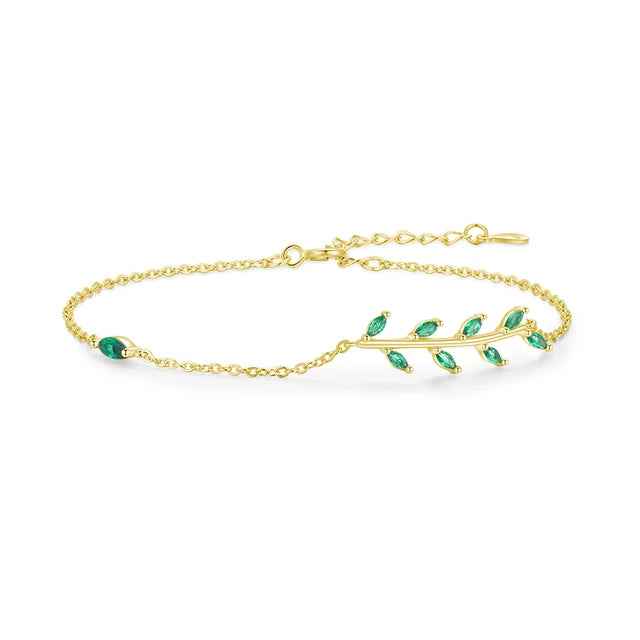 Pulseira Folhas Verdes Prata 925