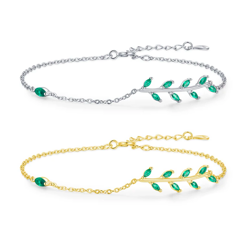 Pulseira Folhas Verdes Prata 925