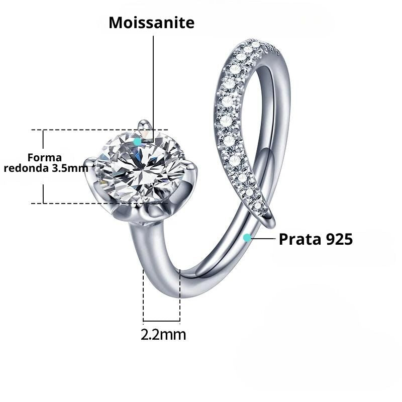 Anel Moissanite Espiral Ajustavel