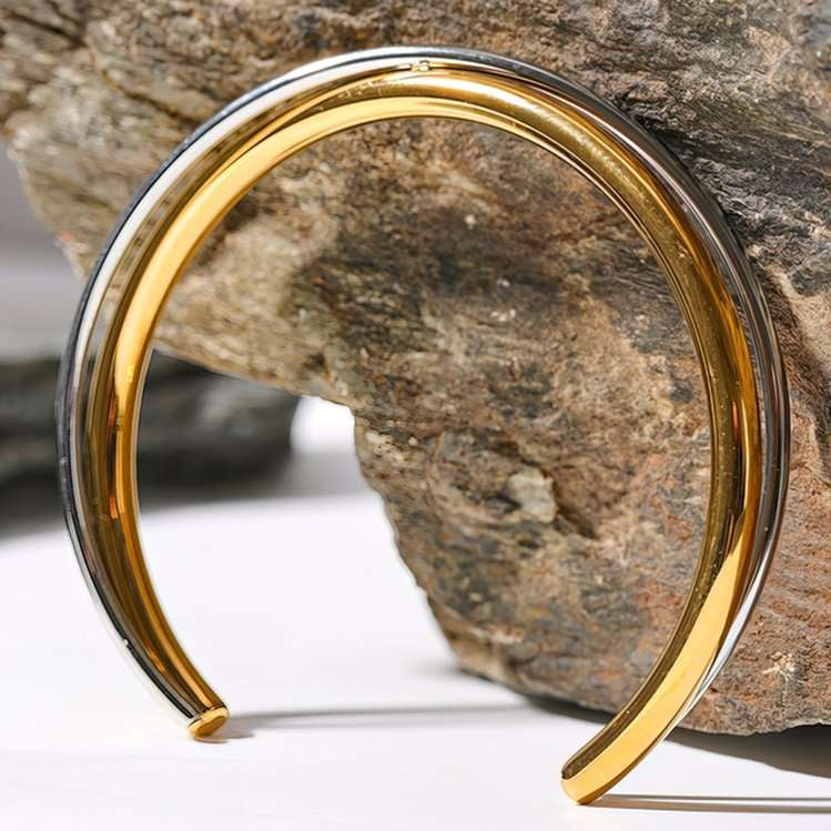 Bracelete Cuff Double Banhado a Ouro 18k