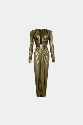 Vestido Sara Metalizado Dorado: Un Look Encantador para Brillar